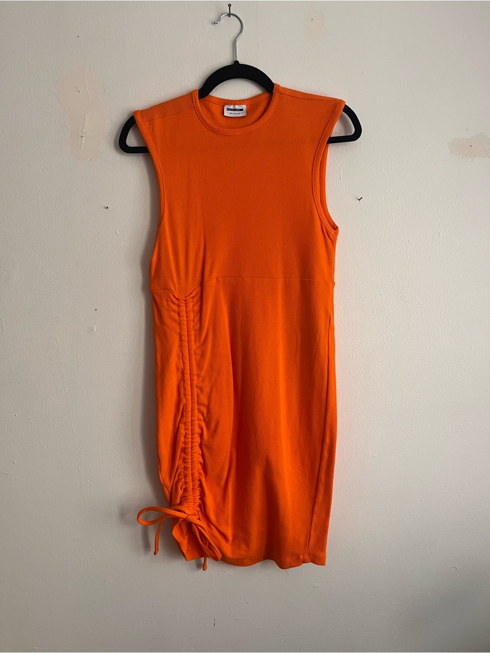 Noisy May Bright Orange Sleeveless Ruched Tie Mini Dress